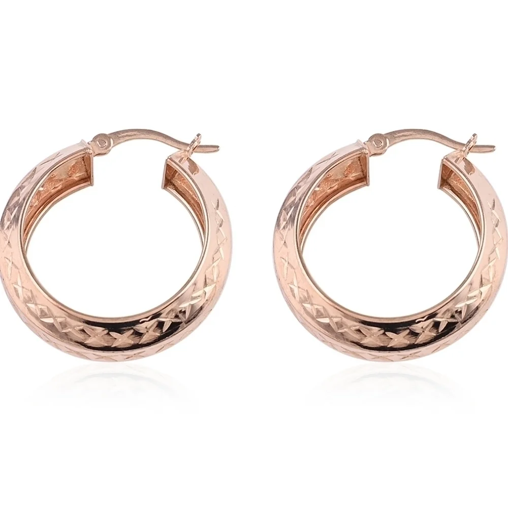 Diamond Cut Hoop Earrings Sterling Silver Rose Gold